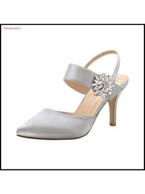 ERIJUNOR Women Pointed Toe Slingback Satin Mid Heel Pumps Dress Shoes